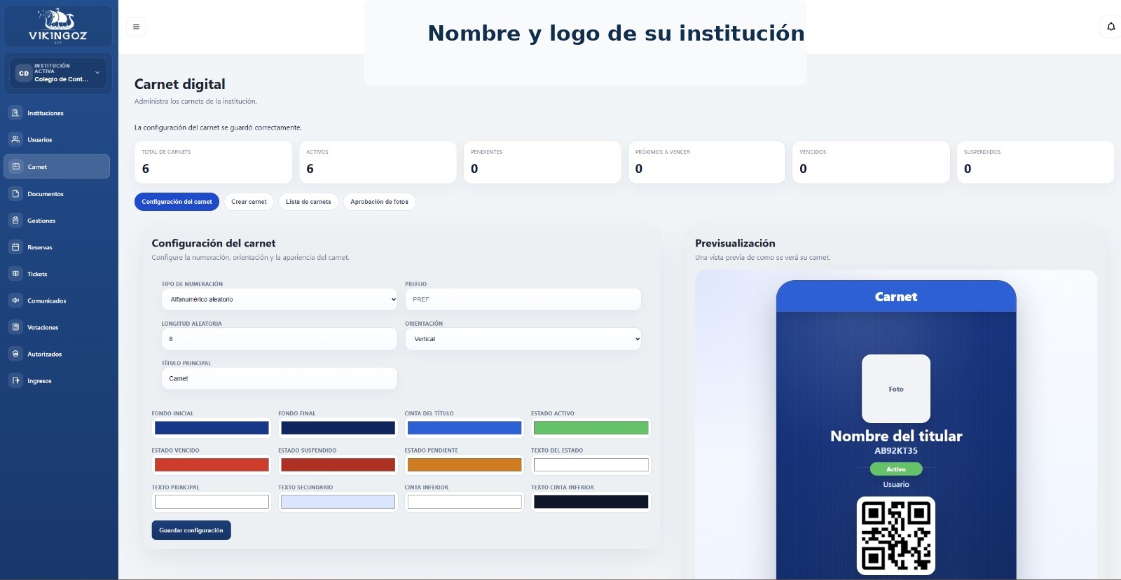 Carné digital configurable en Vikingoz ID