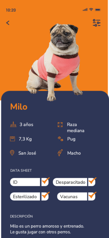 Perfil de mascota en PetsFile