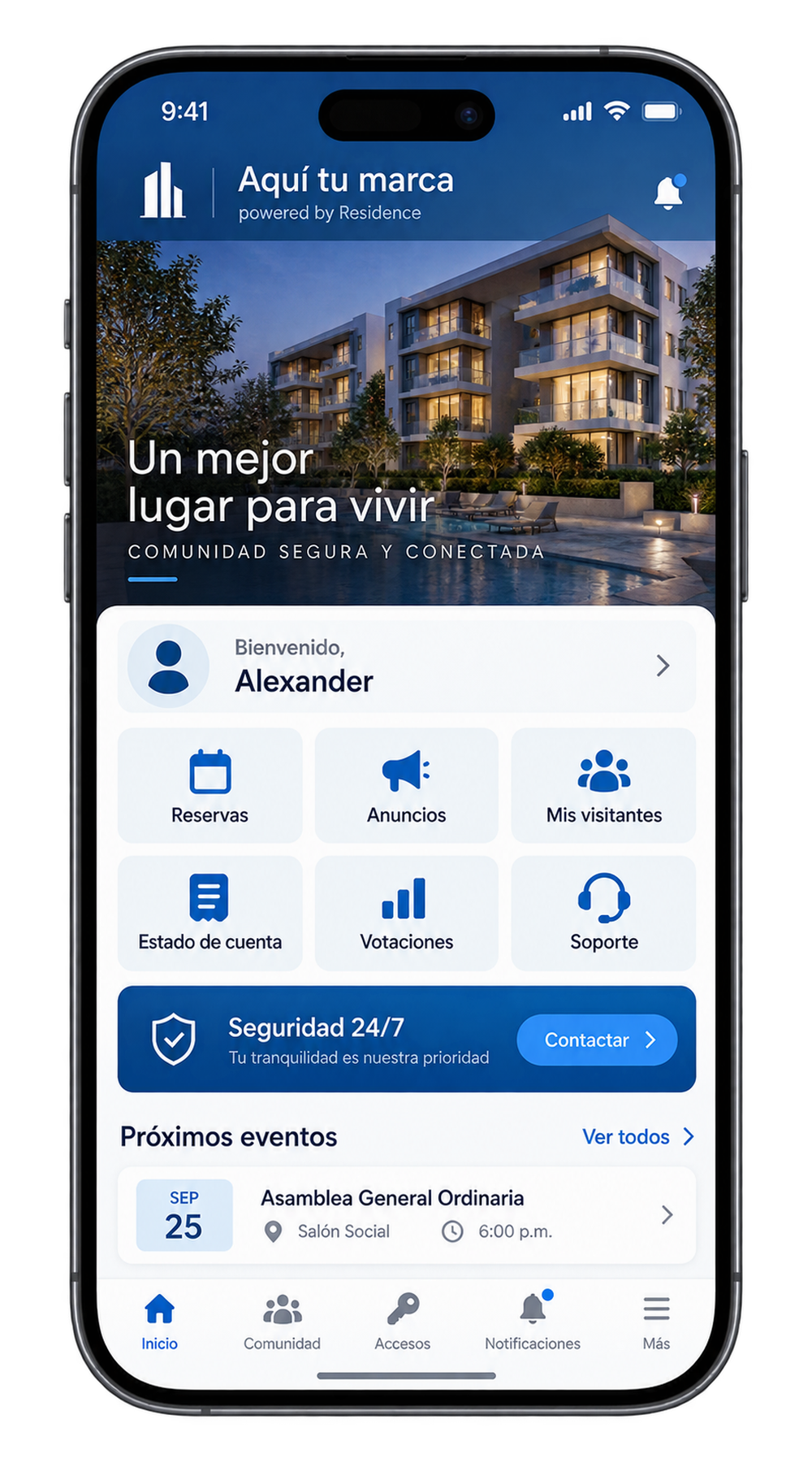 Aquí tu marca · powered by Residence