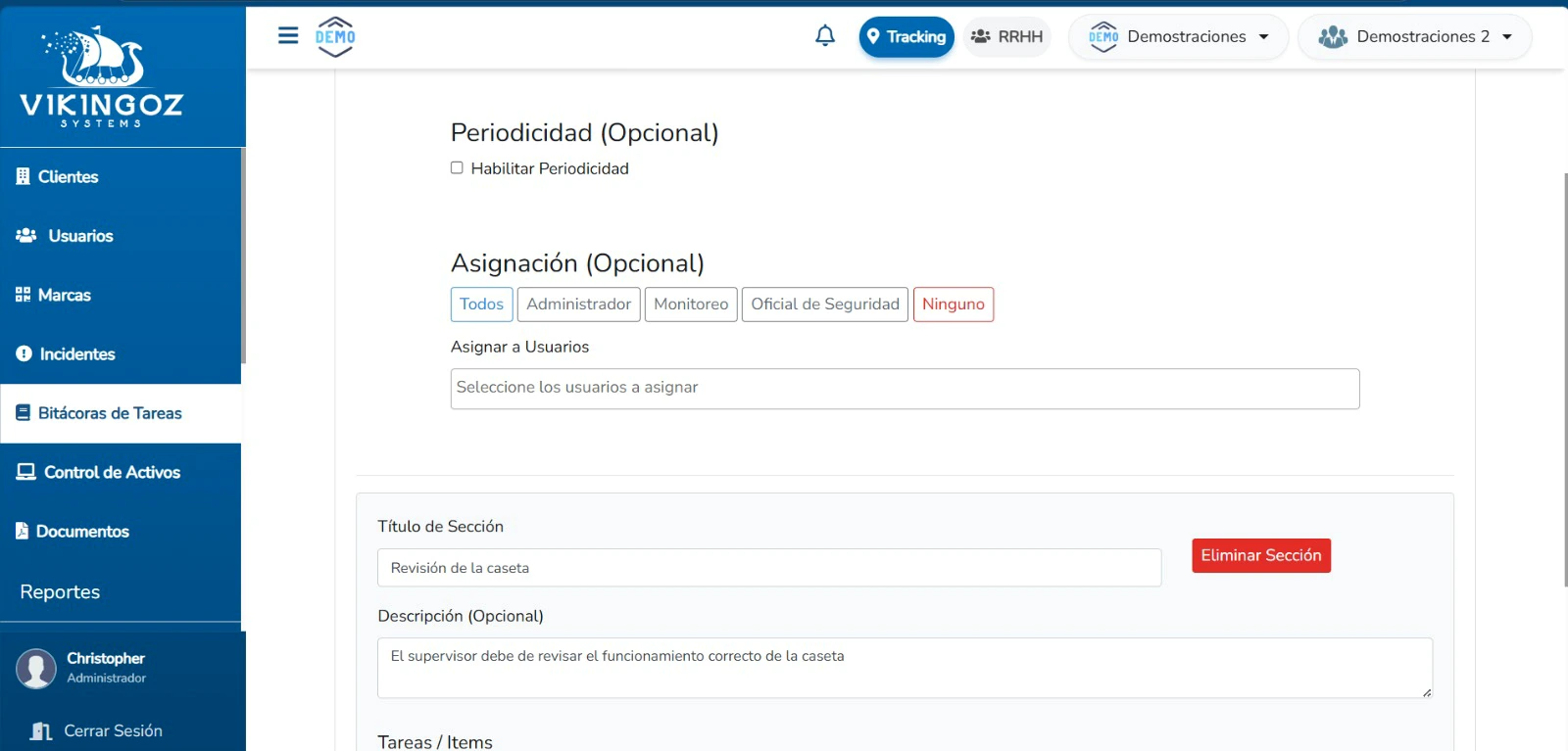 Bitácoras de tareas