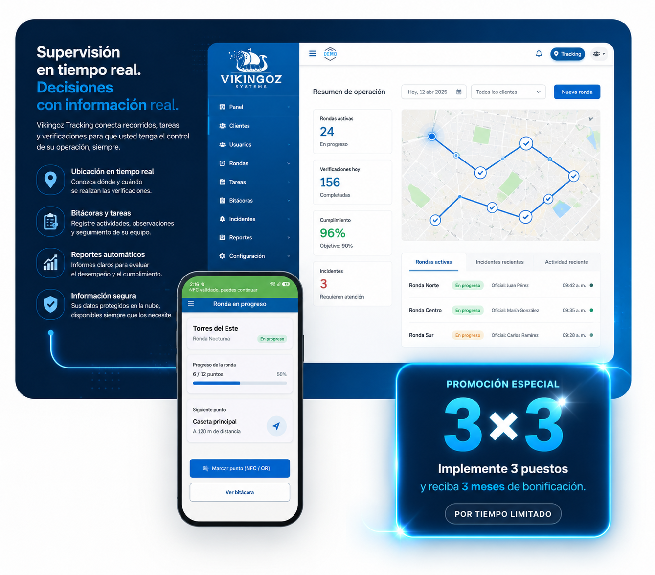 Vikingoz Tracking 3x3: supervisión en tiempo real y operación